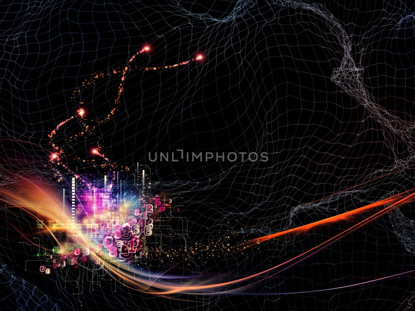 Waves of Technology series. Backdrop of lights, fractal and technological elements on the subject of science, philosophy, metaphysics and modern technology