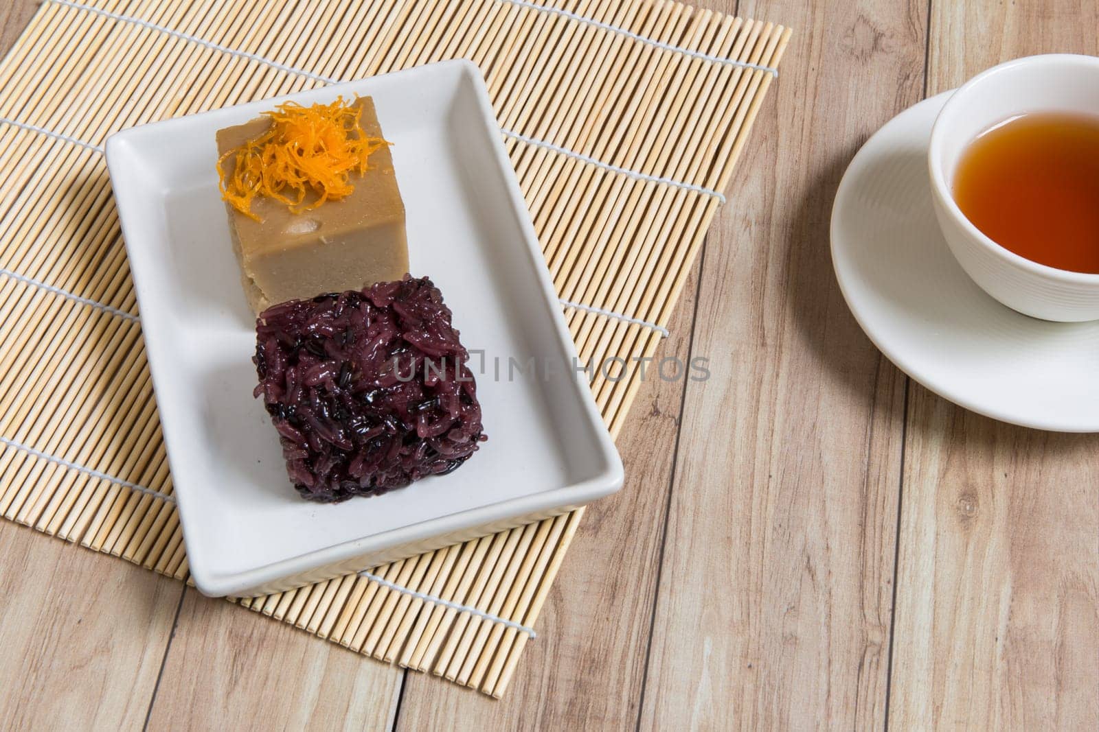 Sweet Thai recipe made with black rice, sugar, and egg.