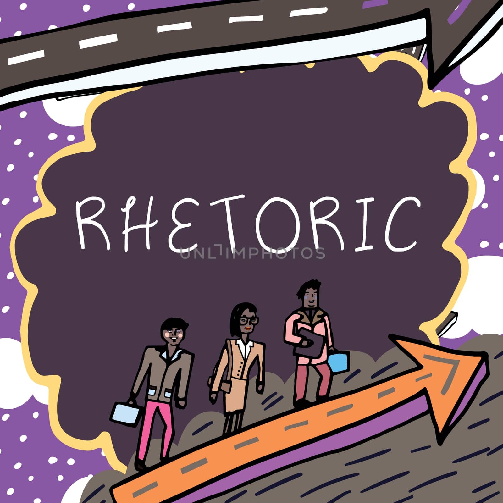 Conceptual display Rhetoric, Business idea study of writing or speaking as mean of communication or persuasion