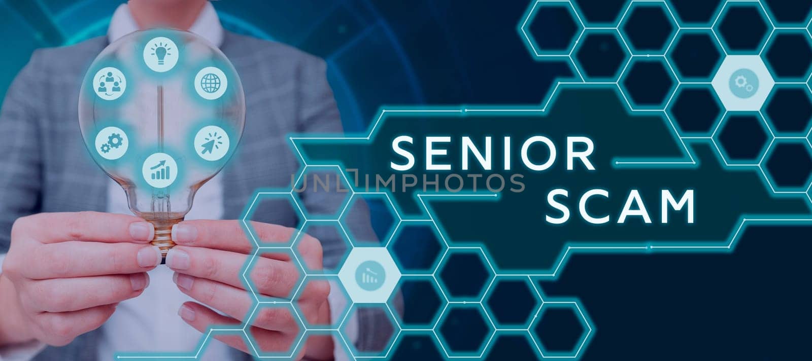 Text sign showing Senior Scam, Business overview fraud schemes targeting the lifestyle and savings of the elderly