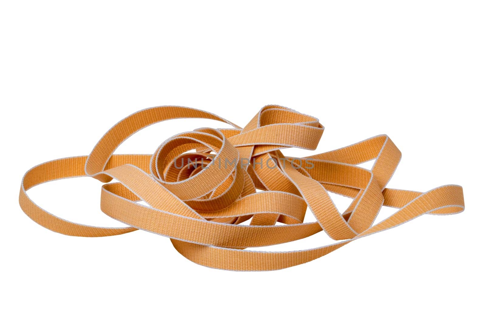 Roller shutter belt isolated. Close-up of a beige hard-wearing and tear-resistant, sturdy webbing for roller shutters an blinds. Clipping path.