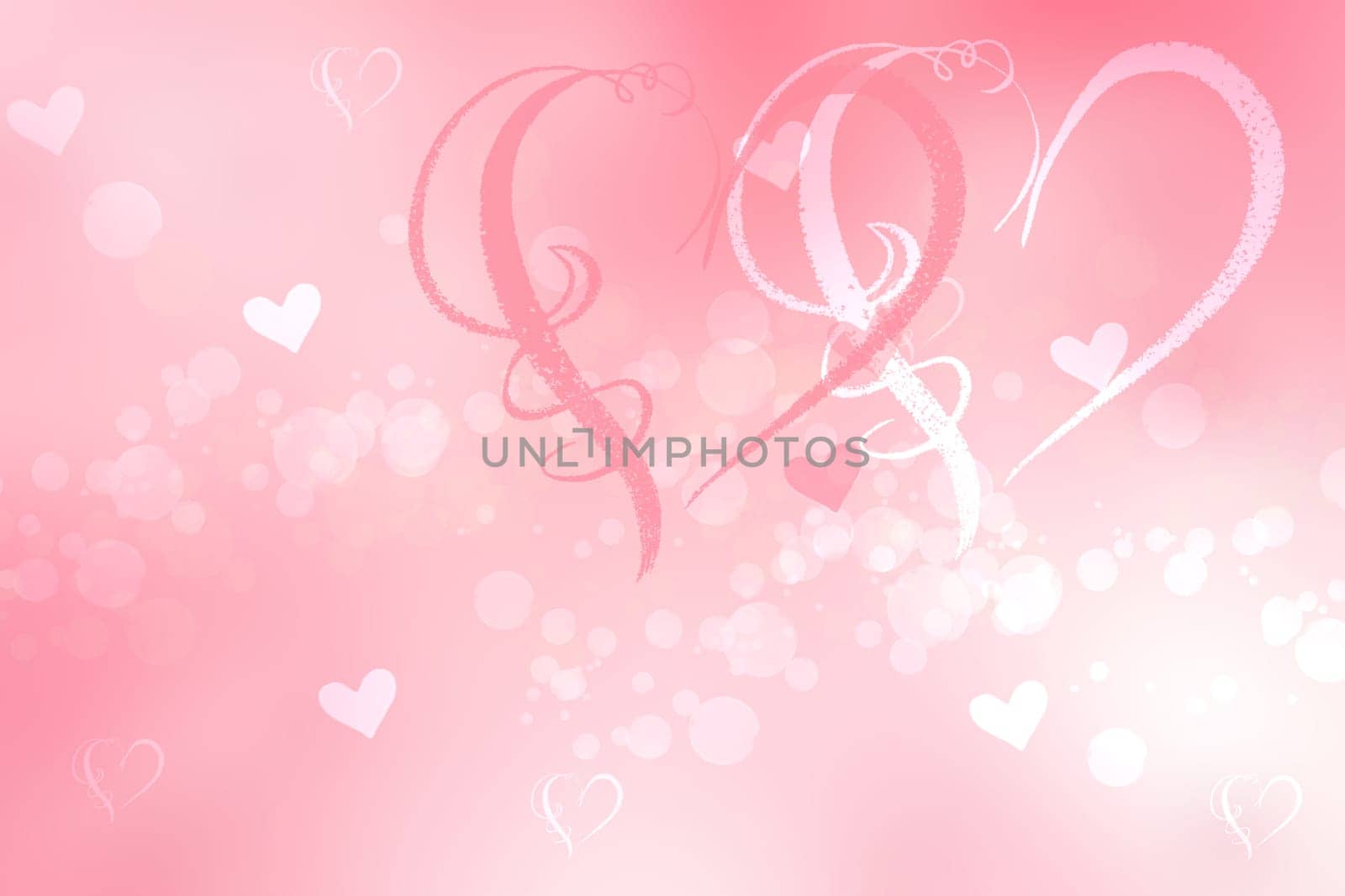 Valentines or wedding day card template. Abstract delicate love romantic holiday gradient pink orange background texture with hearts. Beautiful backdrop with space.