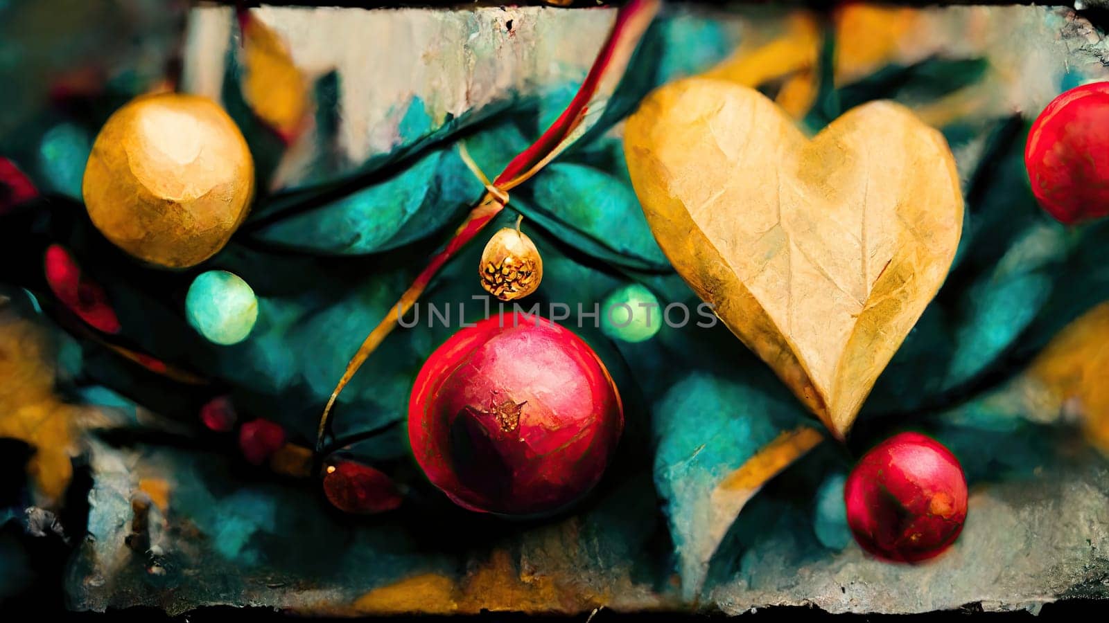 Conceptual romantic christmas theme with hearts created by Artificial Art.