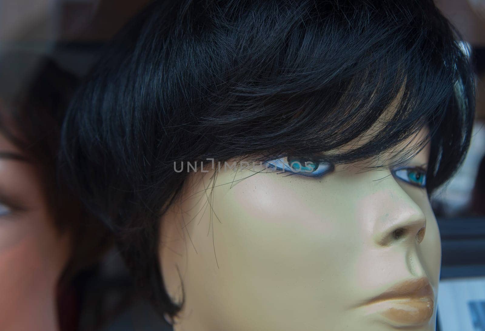 Wigs shop mannequins display. Wigs increases the wearers self-confidence and self-esteem