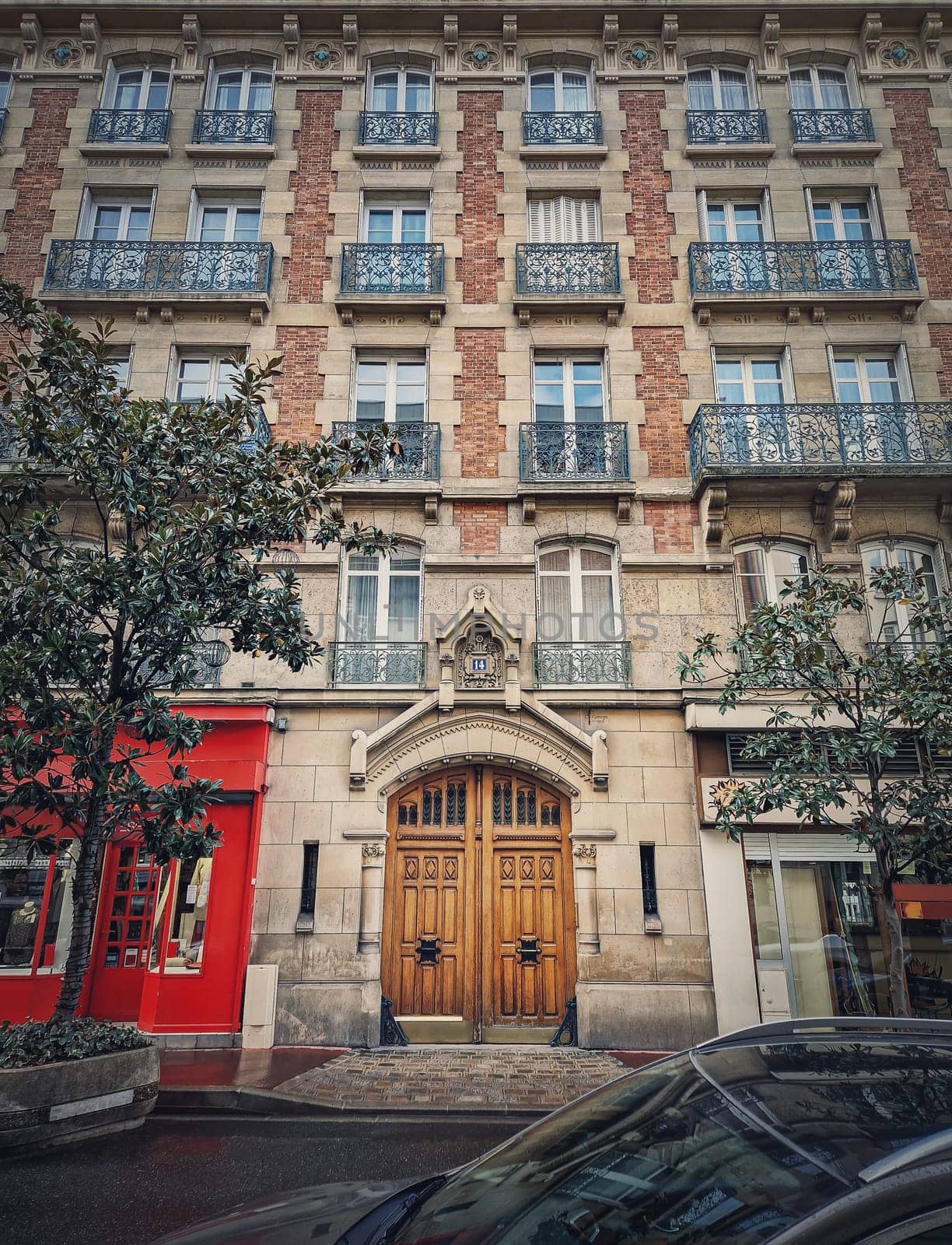 Parisian building facade. Vintage architectural details