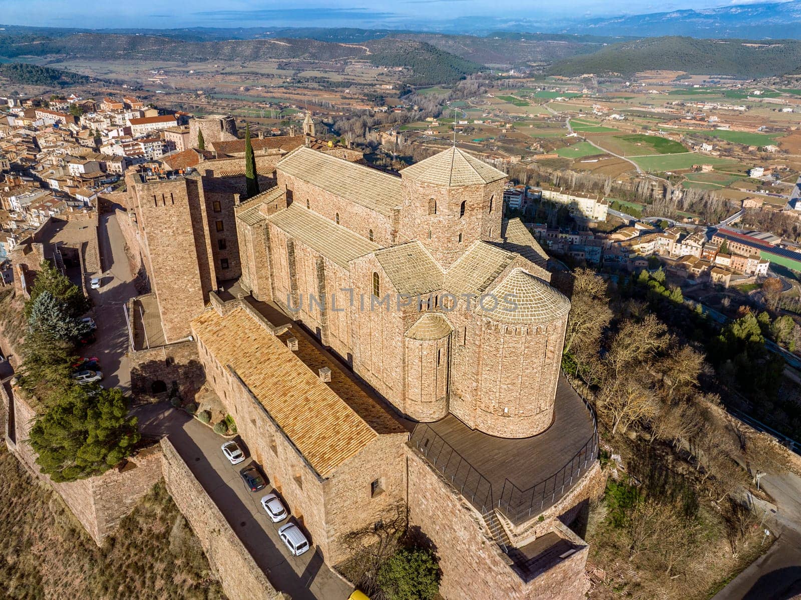 Cardona castle is a famous medieval castle in Catalonia. detail view of Collegiate Church of San Vicente