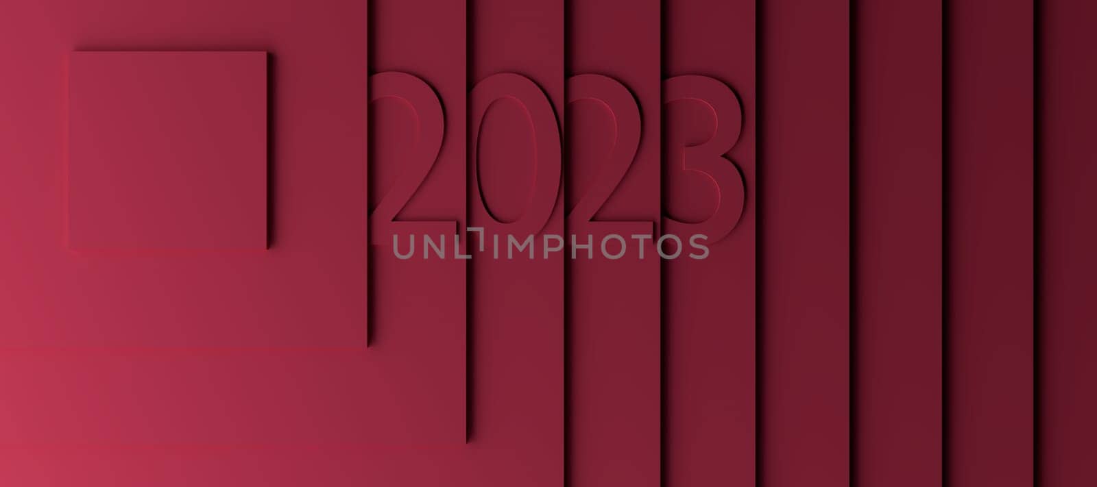 Stylish magenta modern background with three dimensional steps and 2023, 3d rendering