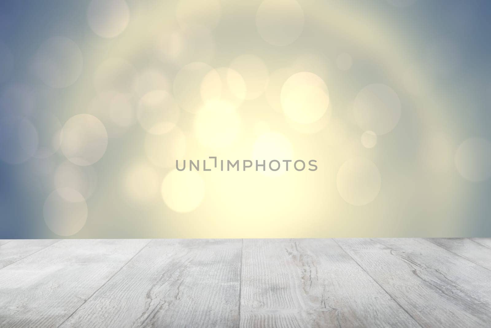 Empty table product. Closeup of a empty rustic bright wooden table against abstract blurred bright yellow background. Template for your food and product display montage.