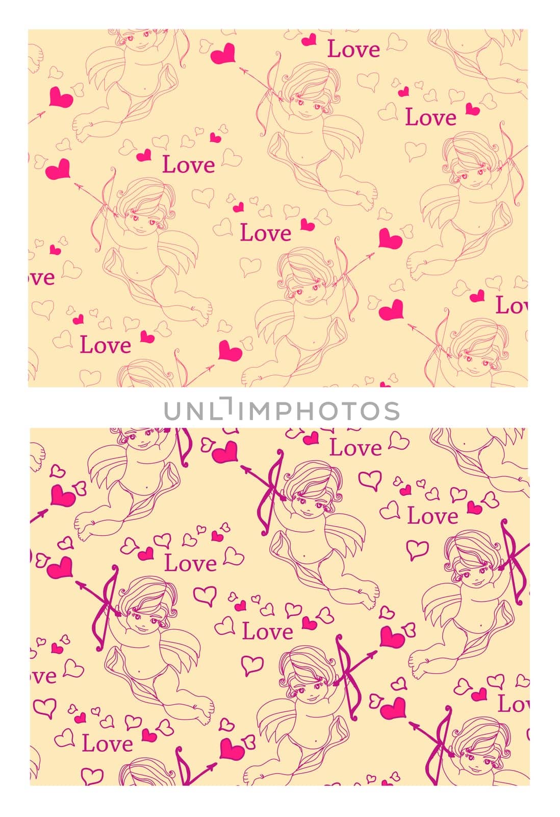 valentine pattern with cupids, hearts and bow