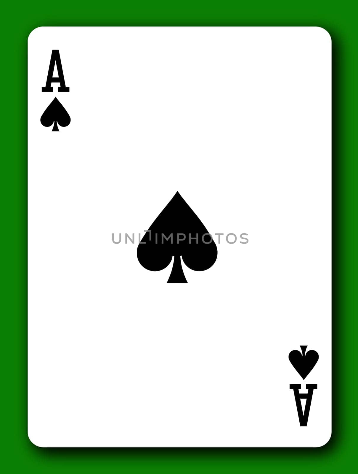 An Ace of Spades playing card with clipping path to remove background and shadow 3d illustration