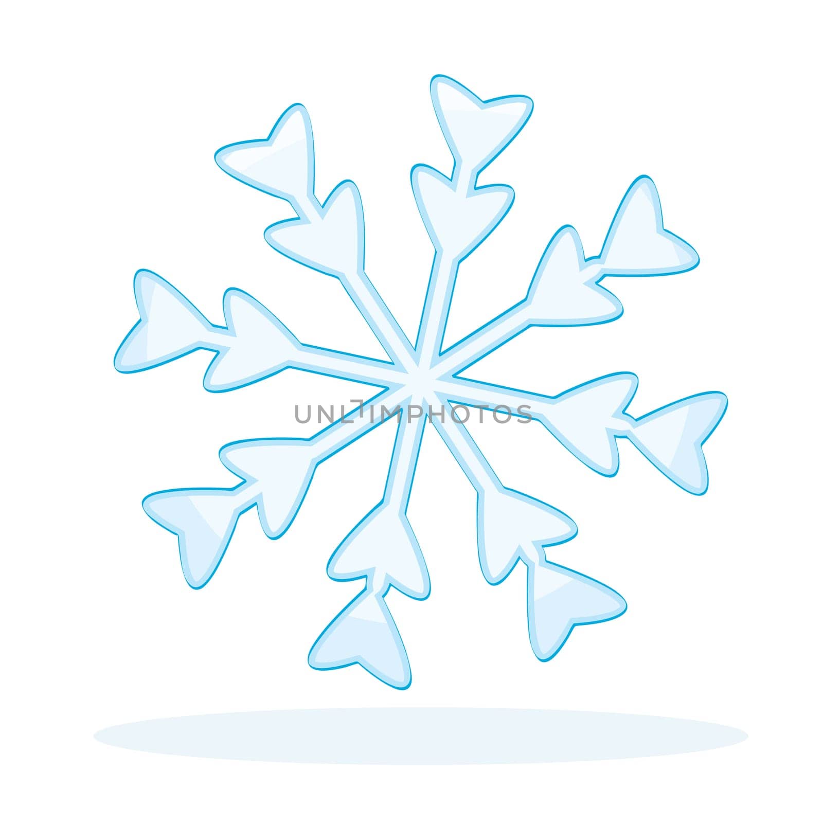 Blue snowflake on white background. Winter icon. Vector illustration