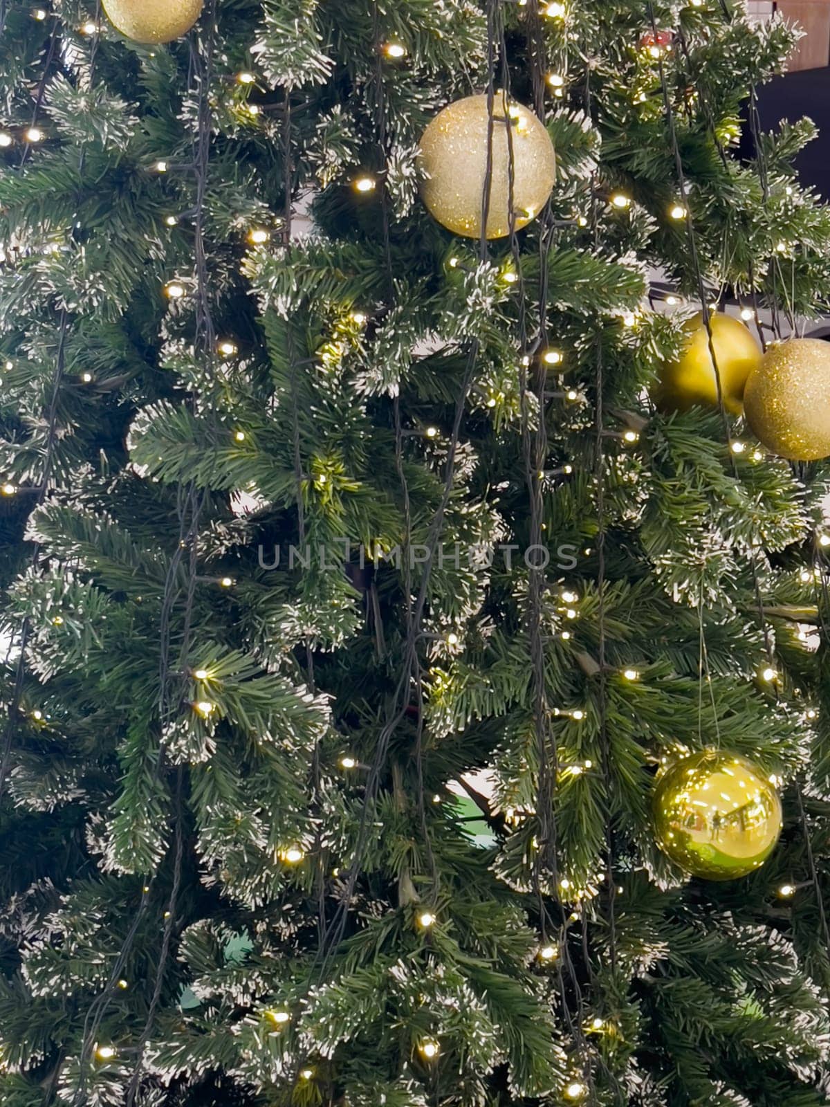 Christmas tree with light bulbs background, stock photo