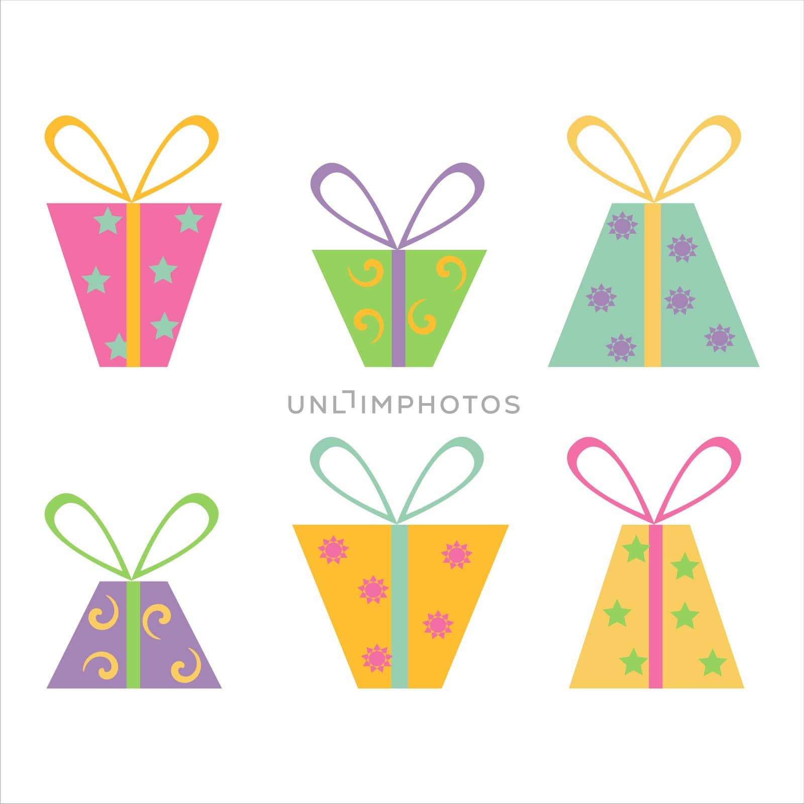 set of 6 colorful gifts icons