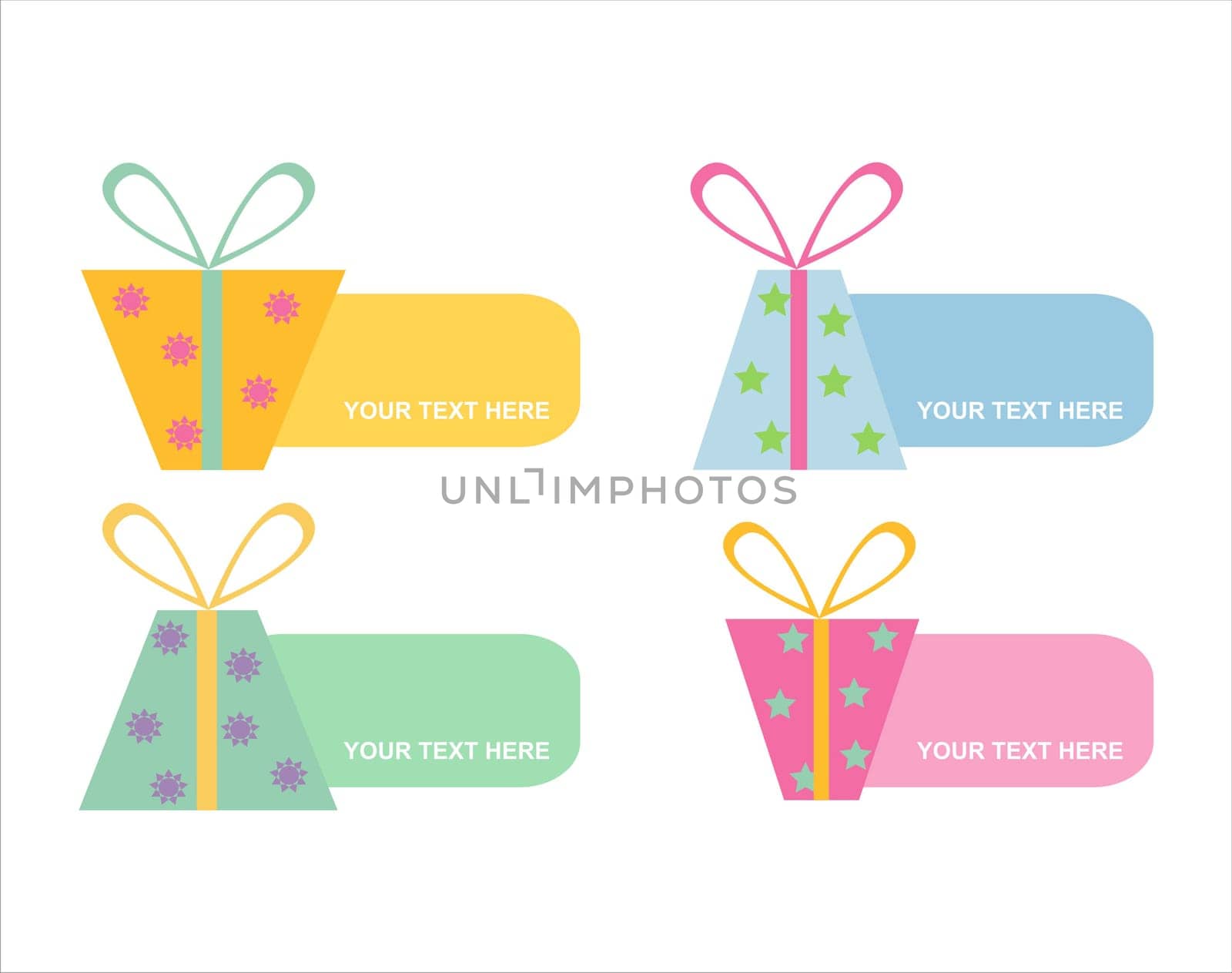 set of 4 colorful gifts banners
