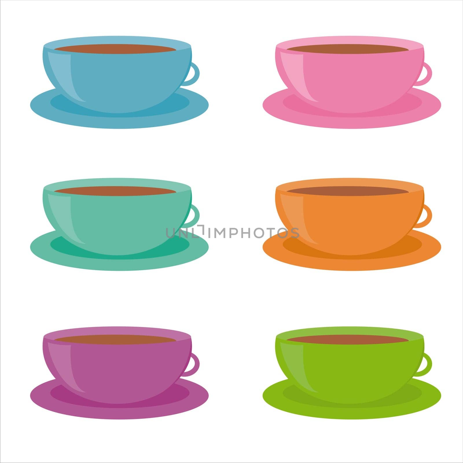 set of 6 colorful cups icons