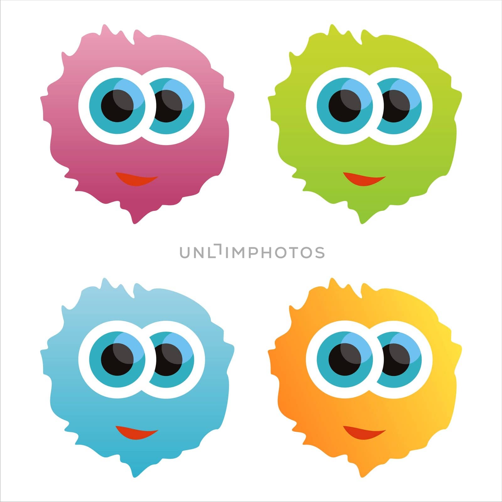 set of 4 cute monsters