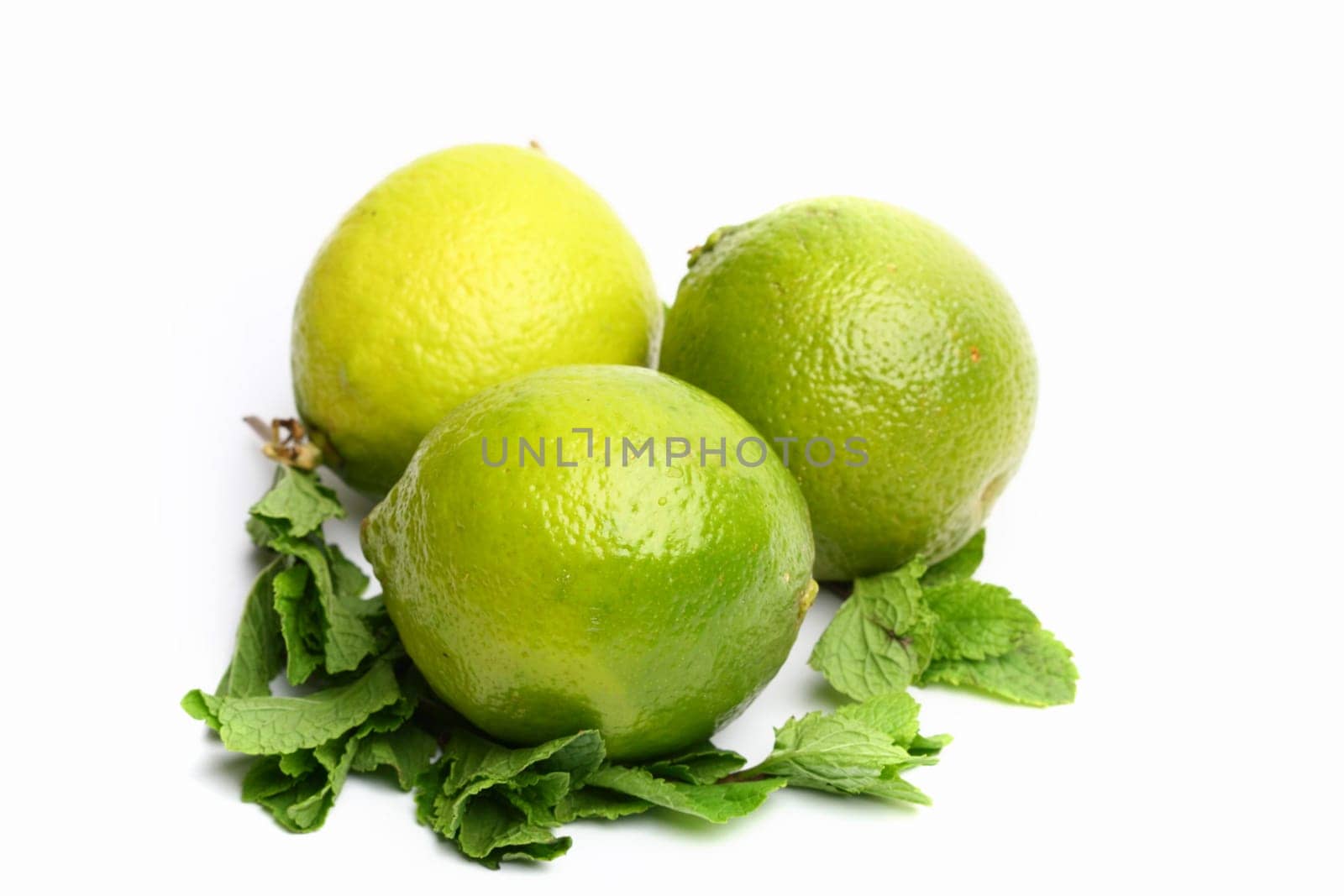 lime and mint isolated on white background