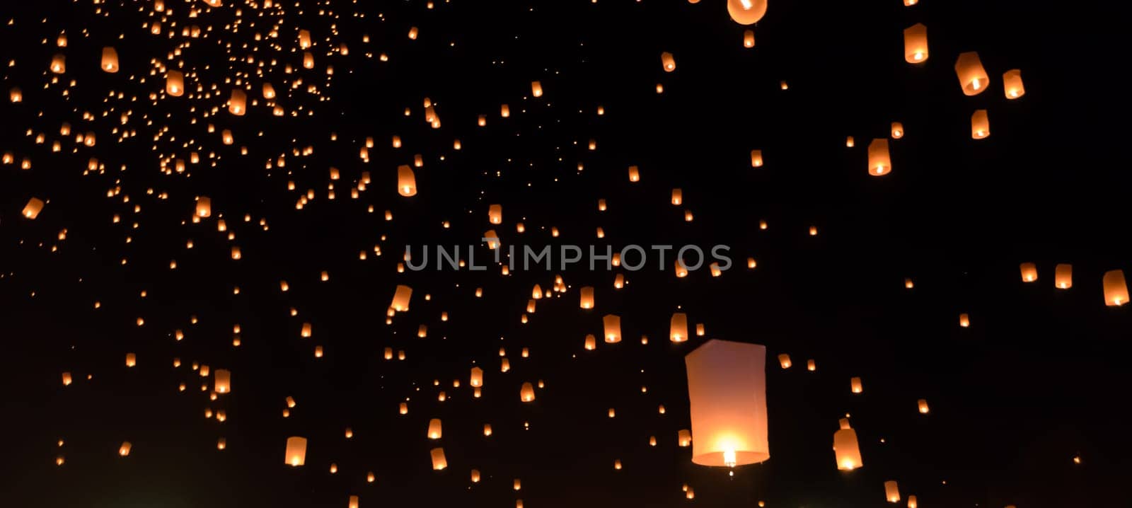 Floating lanterns ceremony or Yeepeng ceremony, traditional Lanna Buddhist ceremony in Chiang Mai, Thailand