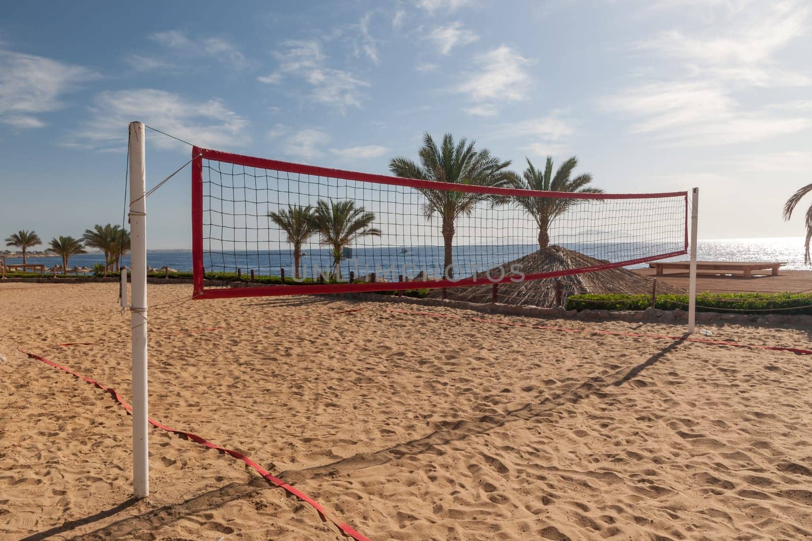 The beach at the luxury hotel, Sharm el Sheikh, Egypt. view from the volleyball court