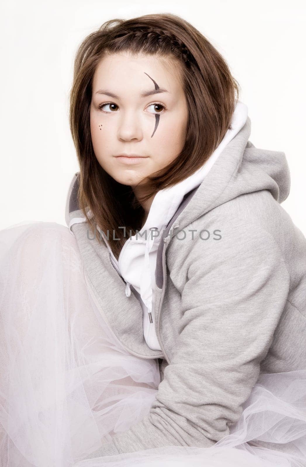 Studio highkey portrait of a girl.