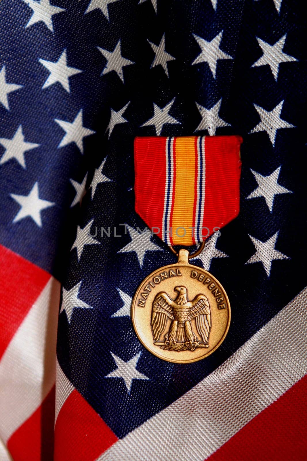 USN Military National Defense Medal on American Flag
