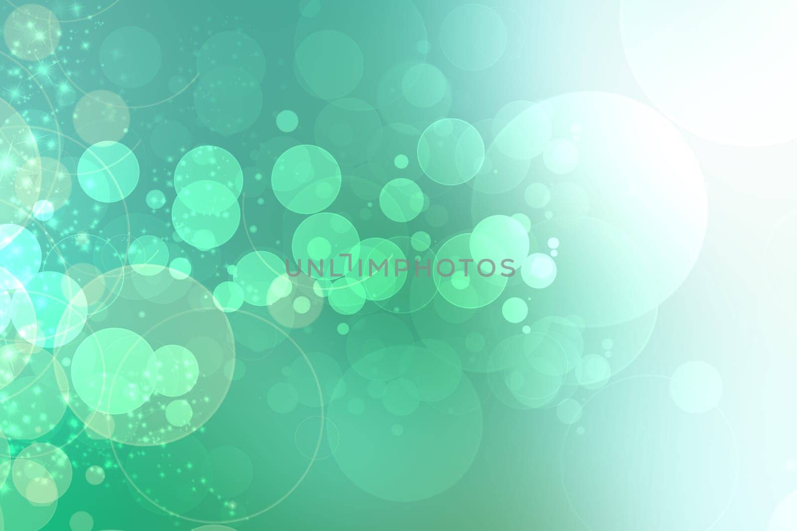 Abstract light green and white delicate colorful pastel spring or summer bokeh background with glittering stars and space. Beautiful modern graphic design texture.