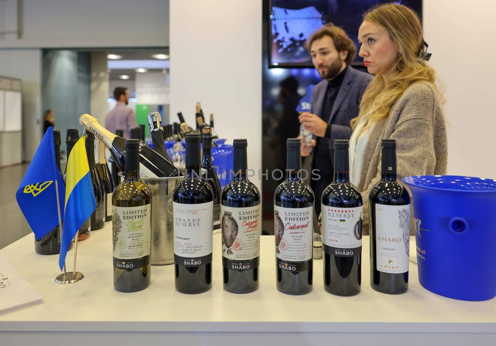 Cracow, Poland - November 17, 2022: International Wine Trade Fair ENOEXPO in Cracow. Producers of wine from all around the world meet the importers distributors and representatives.