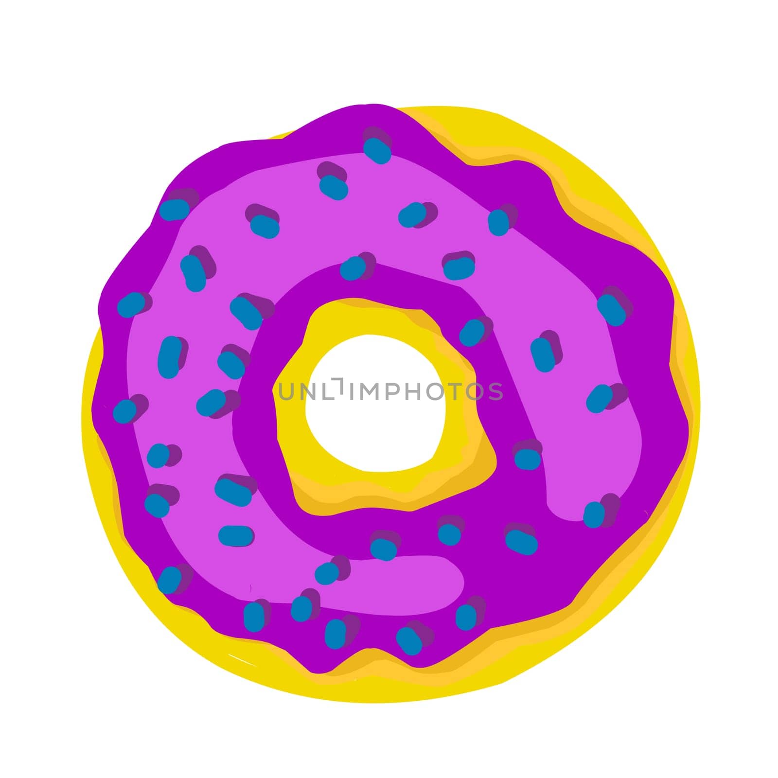 Donut in the style of the 90s. Sweet donut with bright glaze. Vector isolated illustration on a white background.