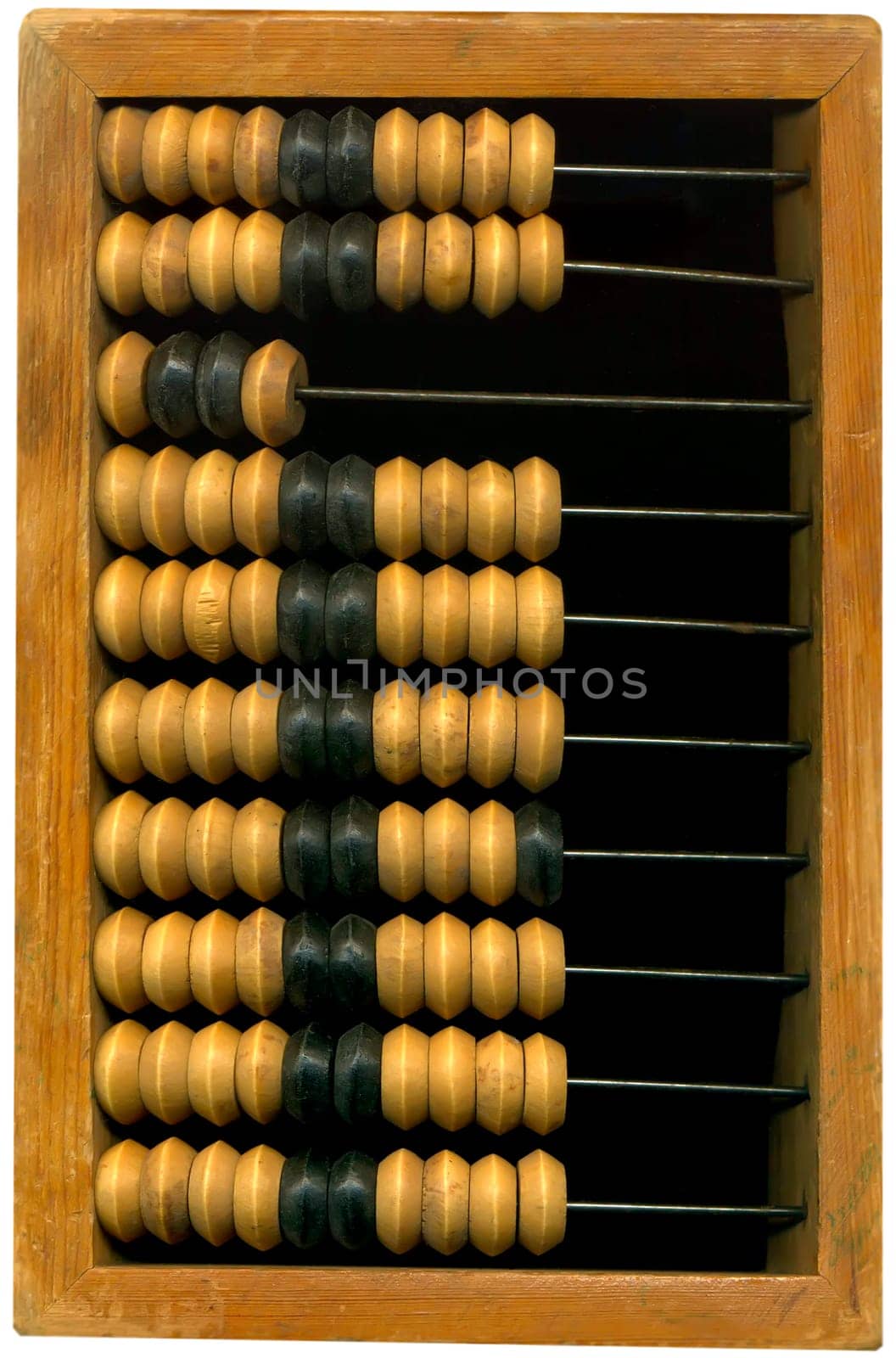 Old wooden abacus on white background.