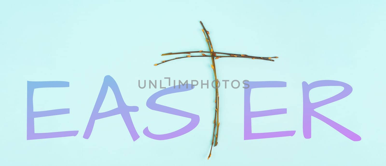 Religious cross made from willow branches, belief, faith and spirituality in religon, resurrection of Jesus Christ at Easter, christianity