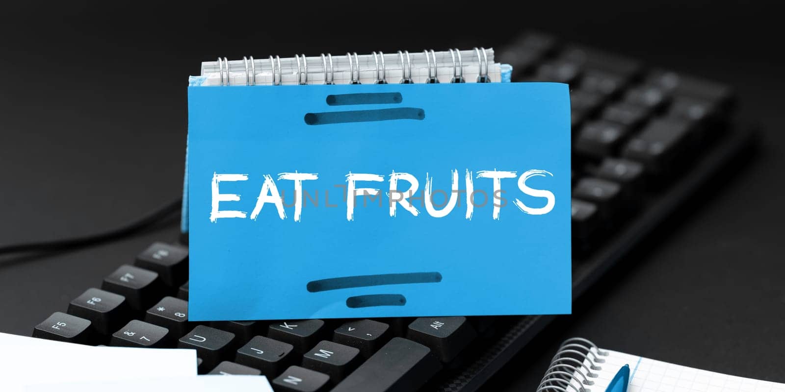 Writing displaying text Eat Fruits, Business idea consume any product of plant growth useful to humans or animals