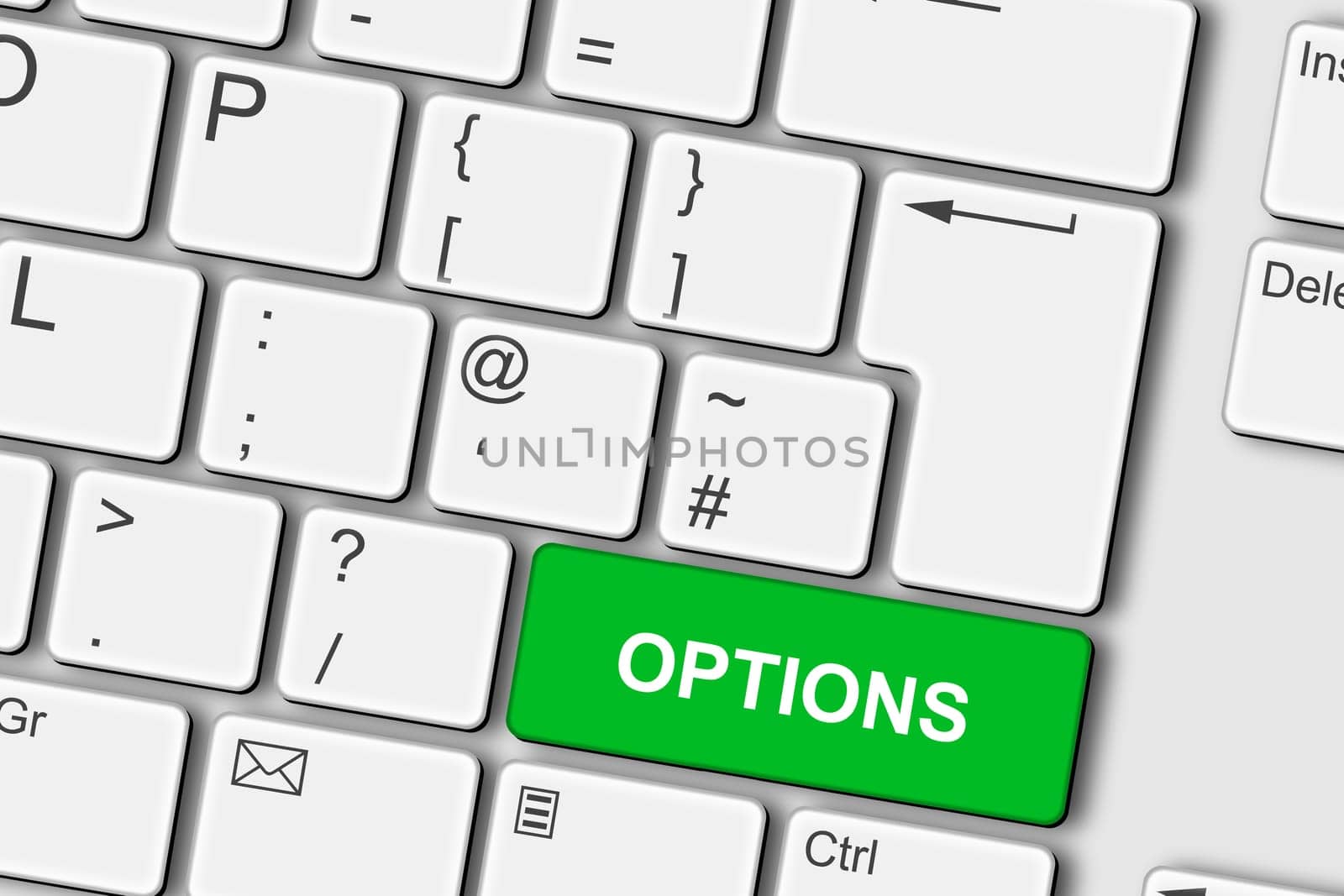 An Options concept PC computer keyboard 3d illustration