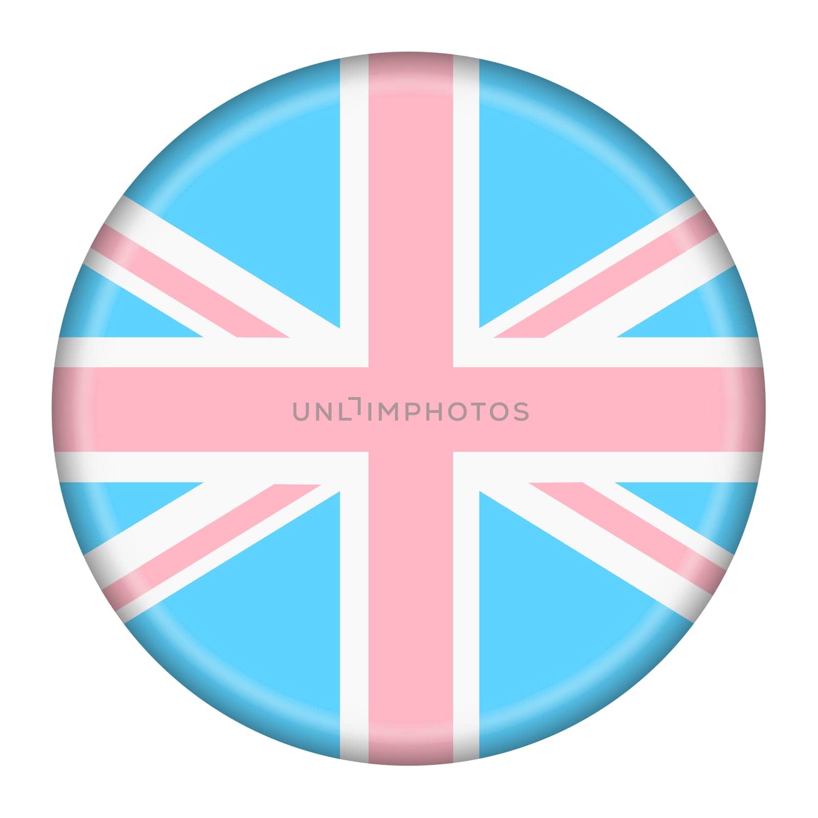 A Great Britain trans gender flag heart button isolated on white with clipping path 3d illustration