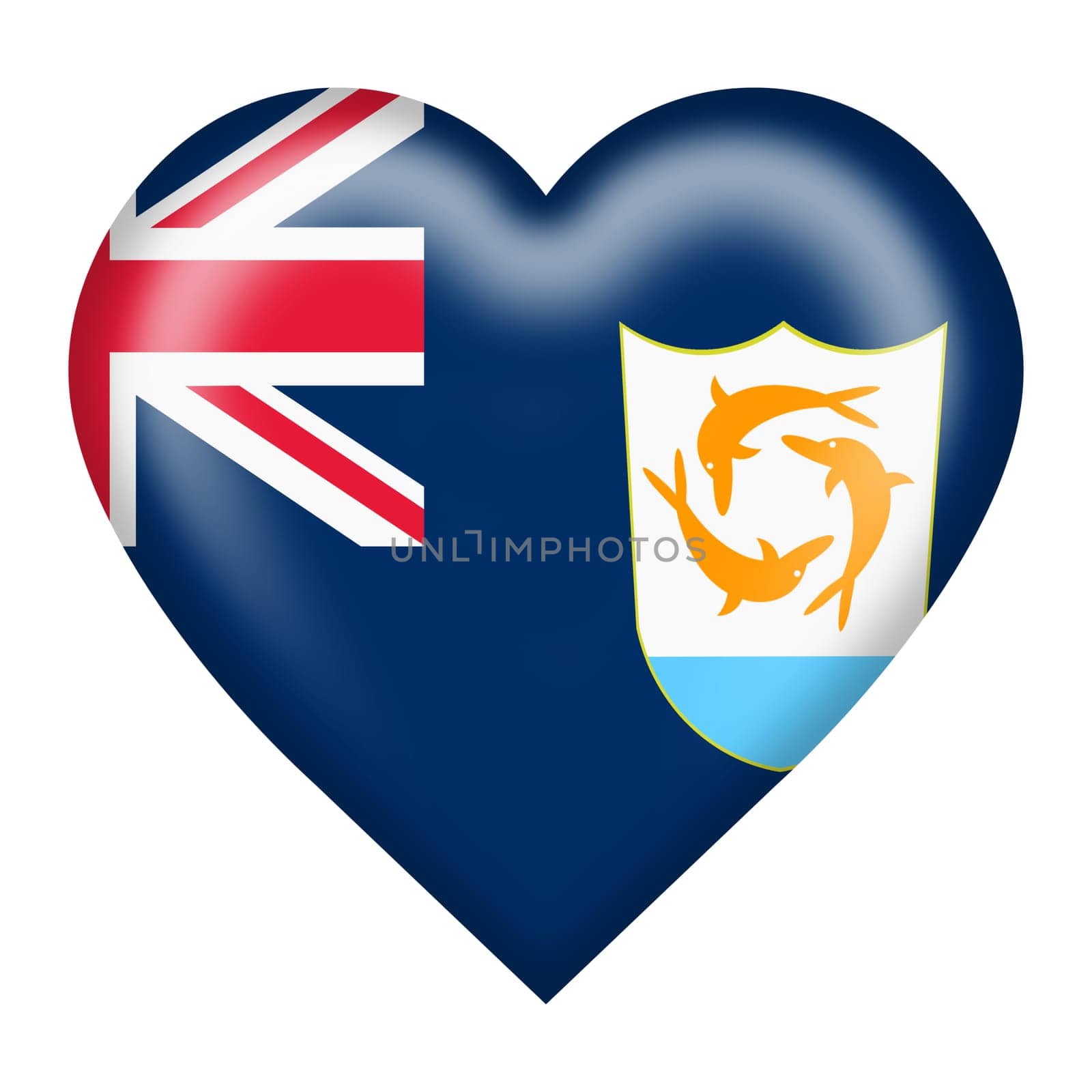An Anguilla flag heart button isolated on white with clipping path