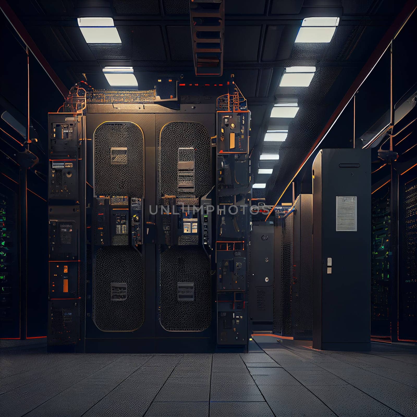 High Tech server room for internet, communications, security, IT, programming, etc.