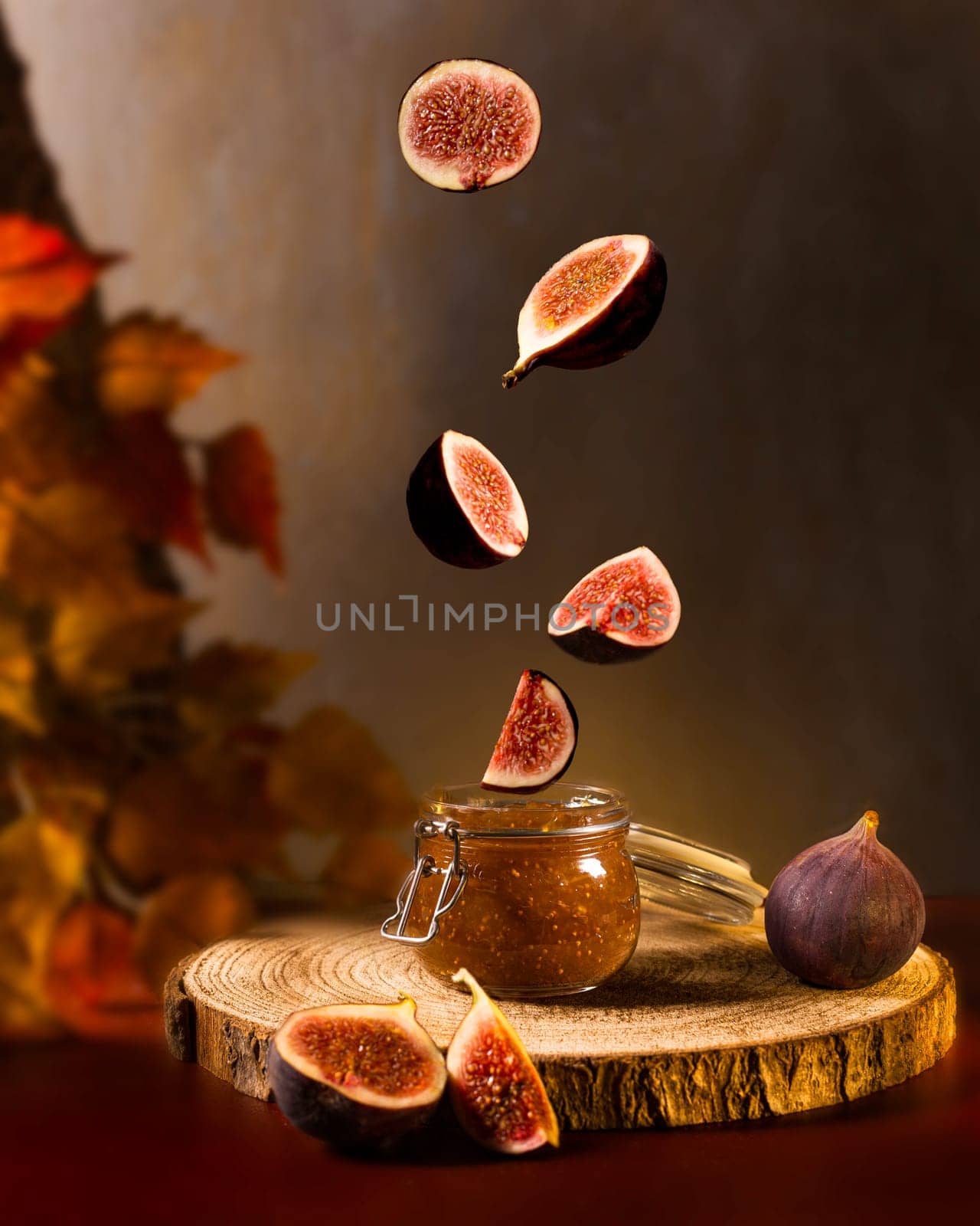 Creative photography with levitation. Fruit canning and storage. Jam for cheese and bruschetta. High quality photo