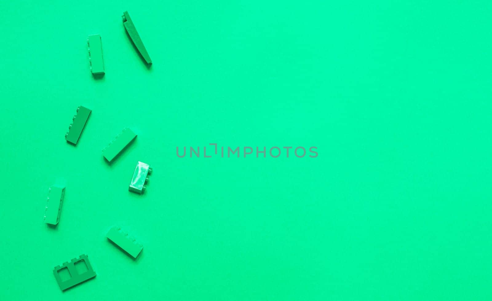 Conceptual banner with constructions. Top view, flat lay. Copy space for text.