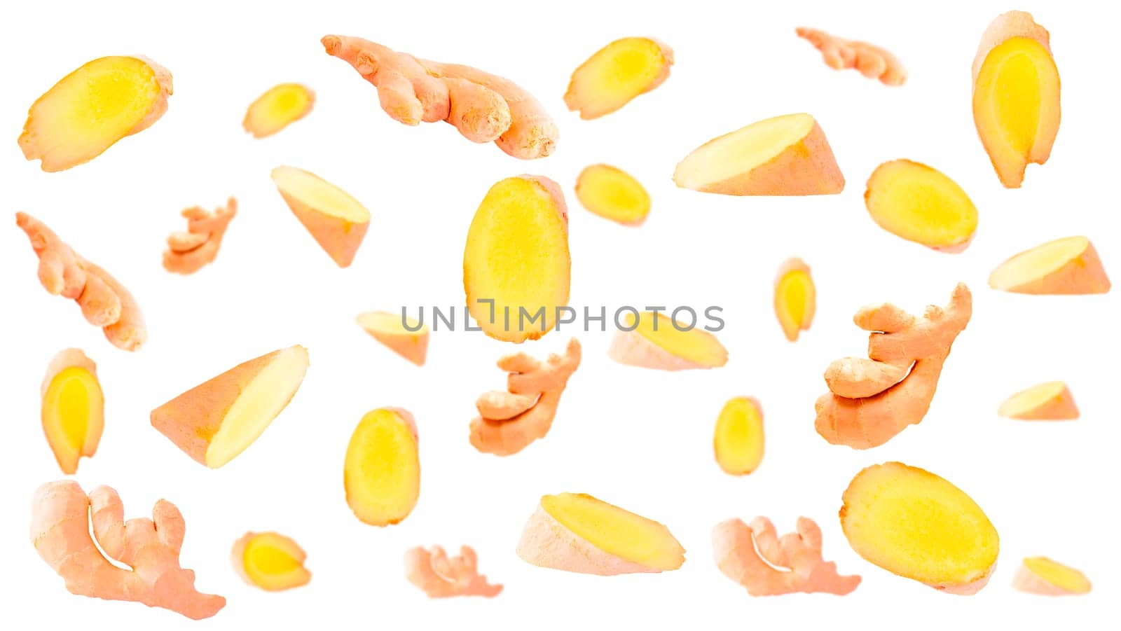 Creative levitation seamless pattern with ginger. Selective focus.