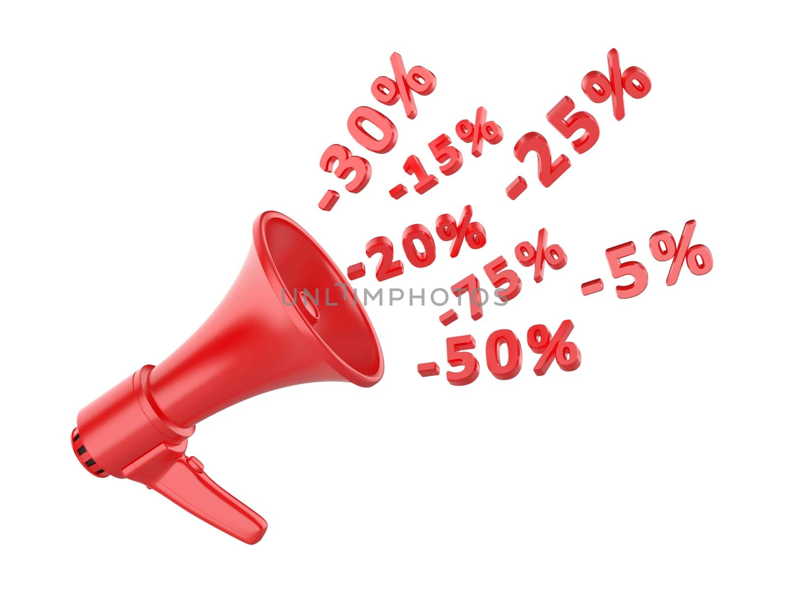 Announcing many discounts with red megaphone