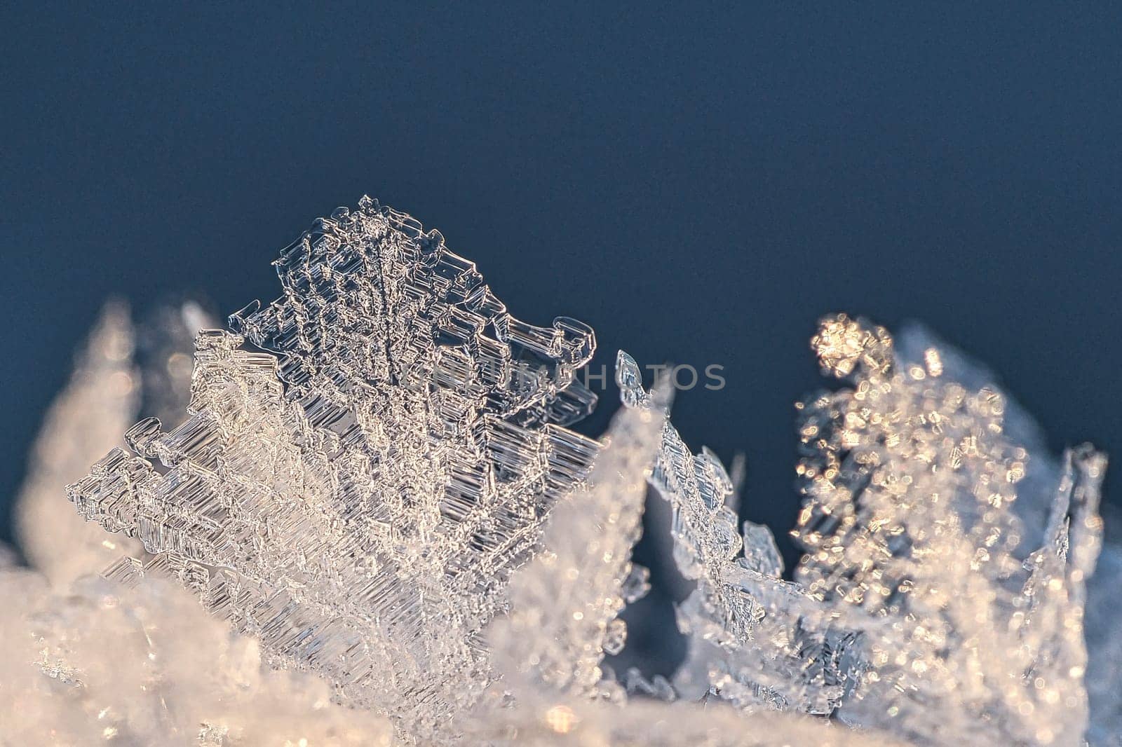Ice crystals froze in all directions. Abundant textured and bizarre shapes were formed. Winter shot from nature