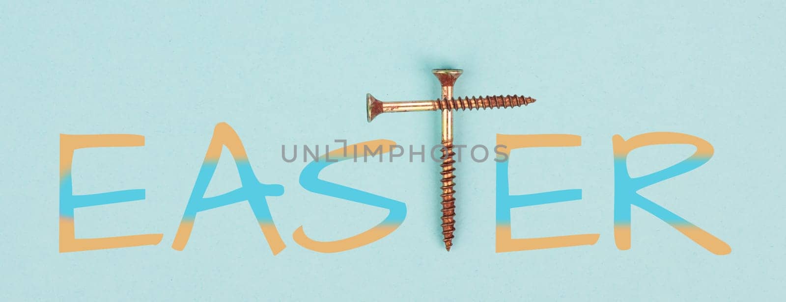 Religious cross made from rusted nails, christian belief, faith and spirituality, crucifixion and resurrection of Jesus Christ at Easter