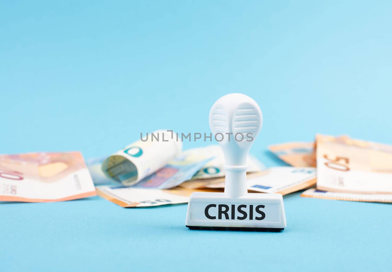 Financial crisis, economic recession, inflation and crash stock market, Euro currency with a stamp