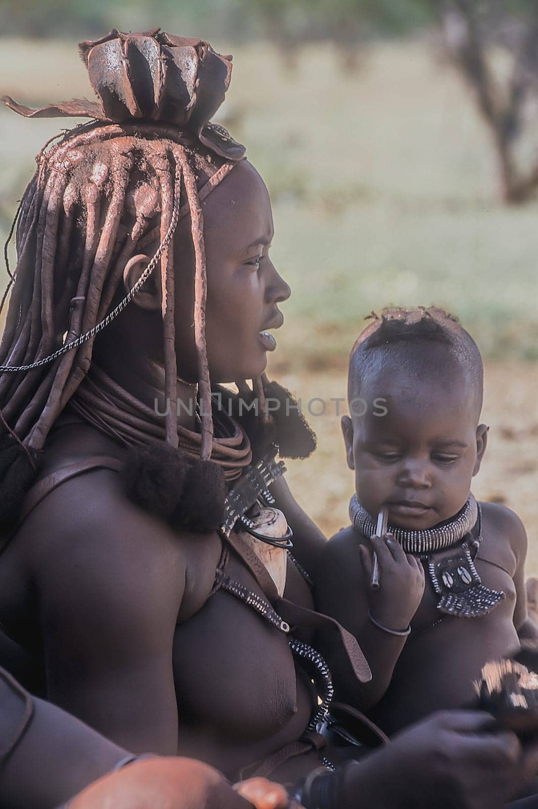 Himba People, Epupa Falls, Kunene, Kaokoland, Namibia, Africa.