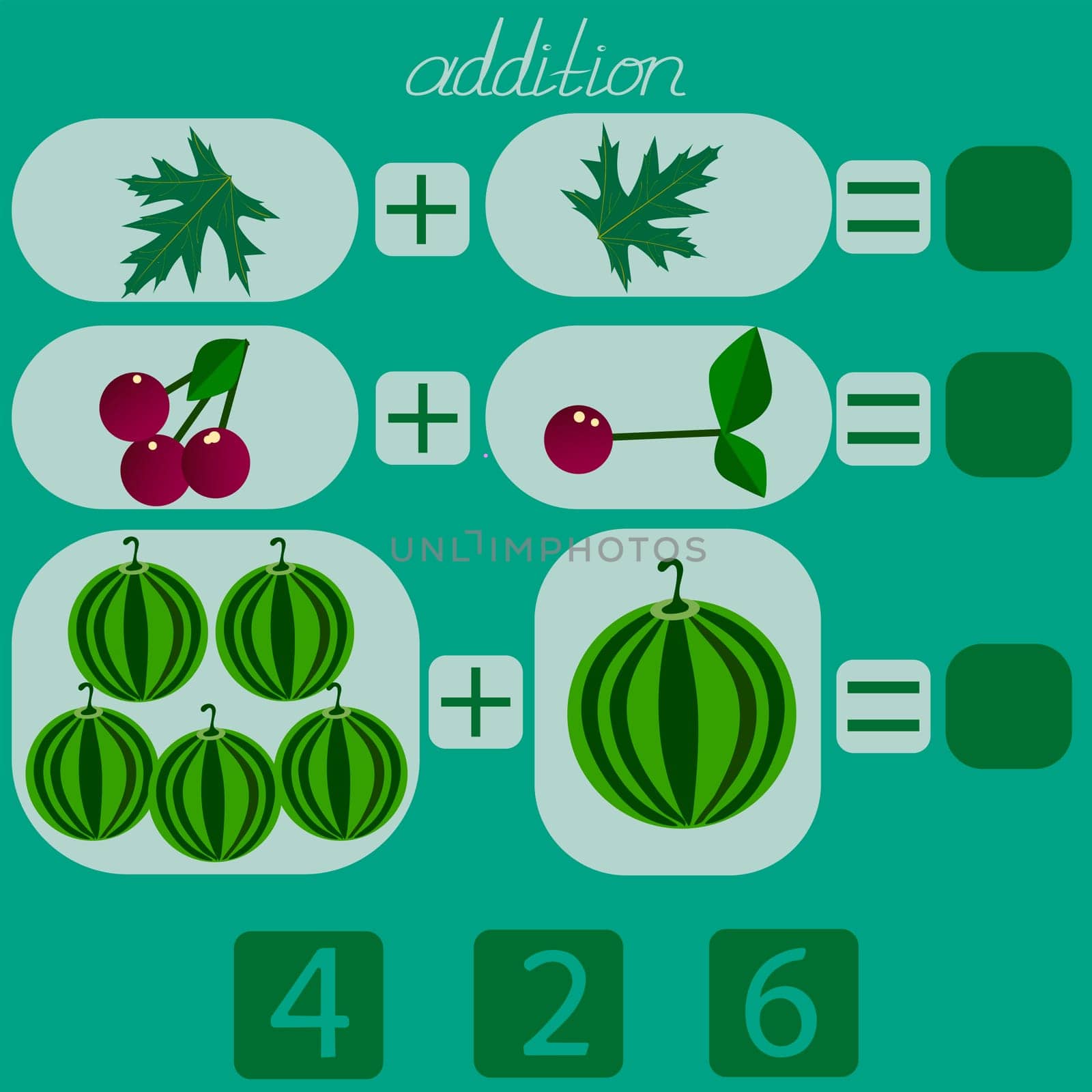 count the leaves and berries in the picture and put the desired number in the rebus for children under 6 years old