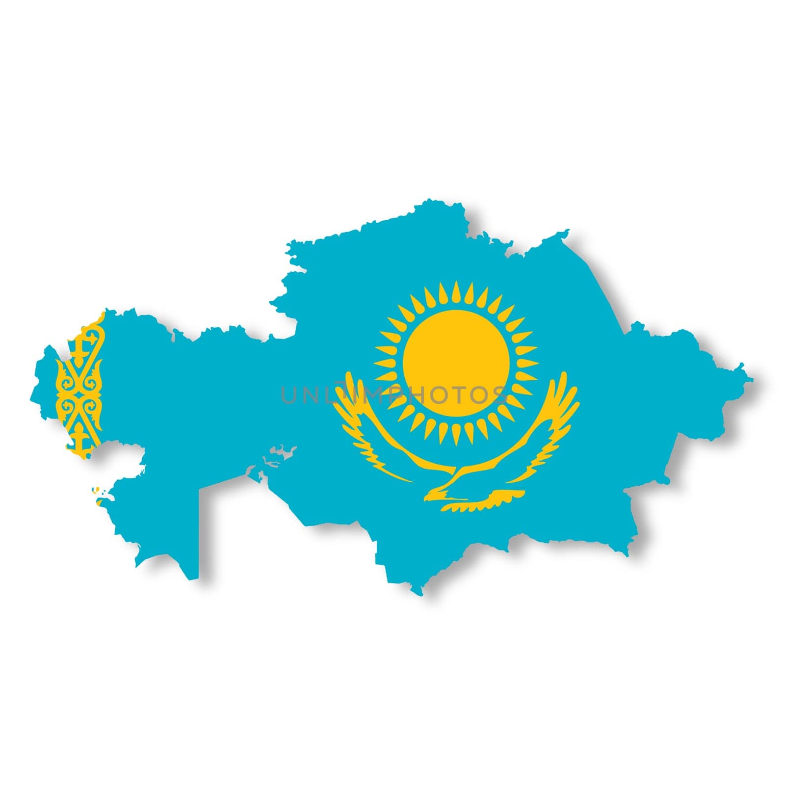 A Kazakhstan flag map on white background with clipping path to remove shadow 3d illustration