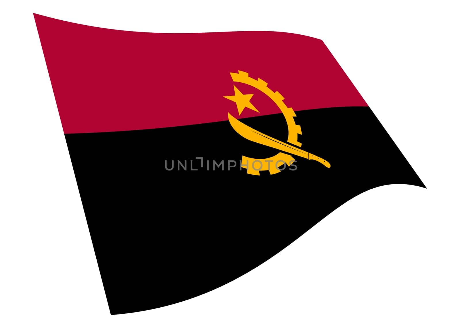 An Angola waving flag 3d illustration isolated on white with clipping path