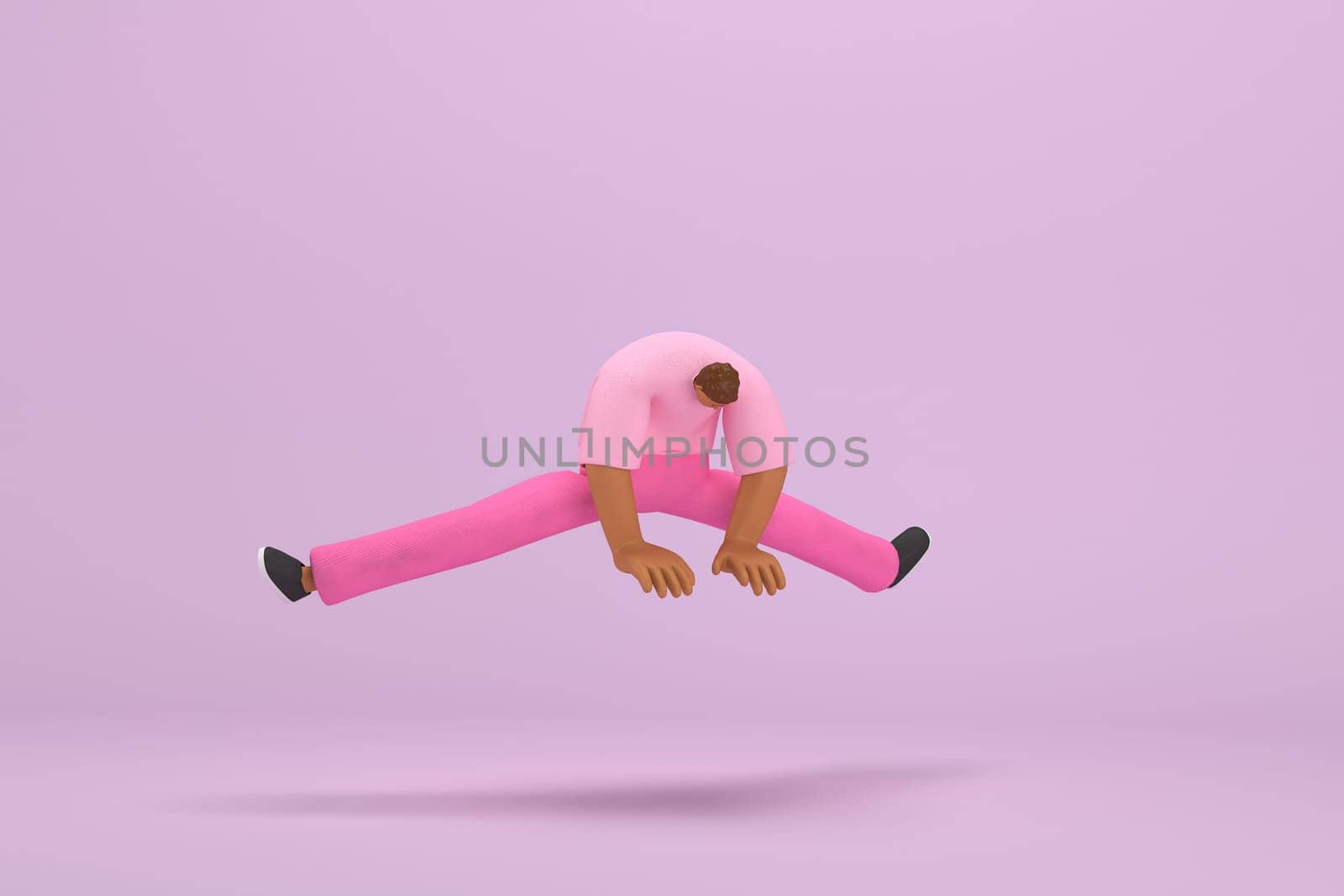 The black man with pink clothes.  He is jumping. 3d illustrator of cartoon character in acting.
