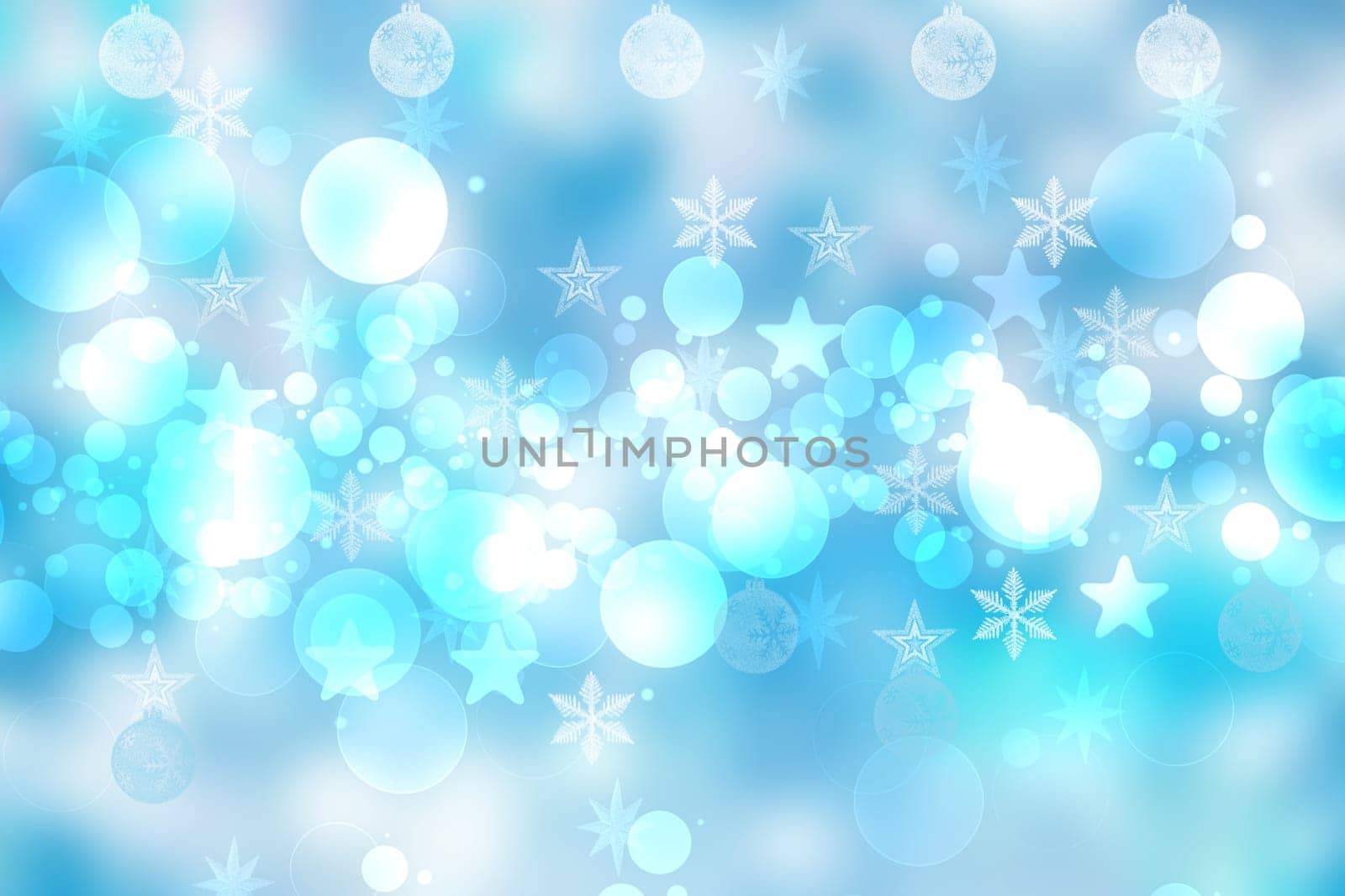 Abstract blurred festive winter christmas or Happy New Year background with shiny blue and white bokeh lighted stars. Space for your design. Card concept.