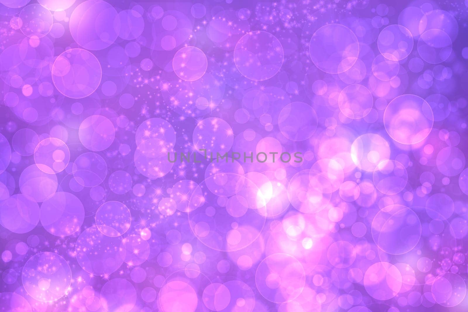 Abstract gradient of pink blue pastel light background texture with glowing circular bokeh lights and stars. Beautiful colorful spring or summer backdrop.