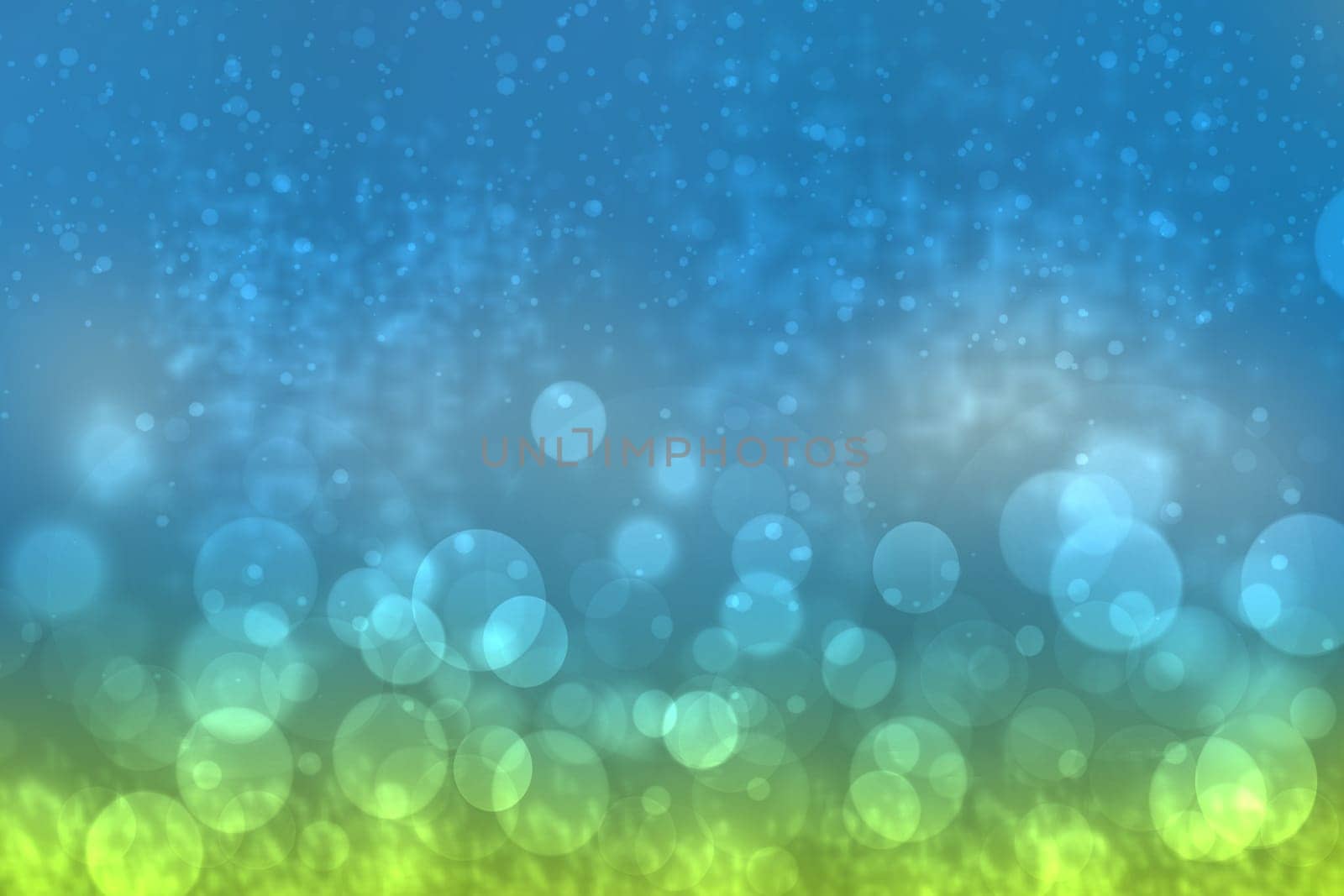 Abstract bright gradient motion spring or summer landscape texture with natural yellow green lights and blue bright cloudy and sunny sky. Autumn or summer background with copy space.